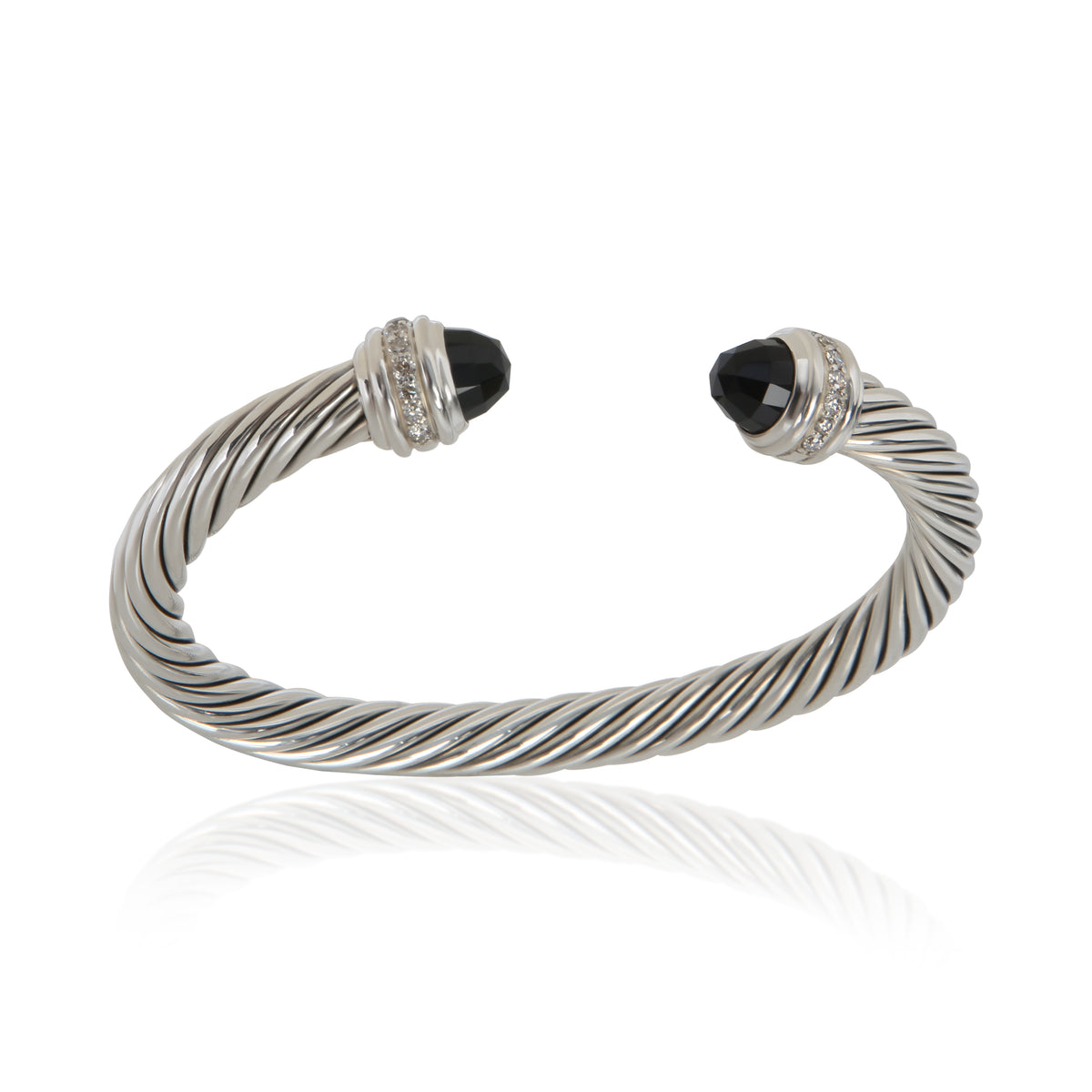 David Yurman Sterling Silver Onyx and Diamond Cable Classic Bracelet bv
