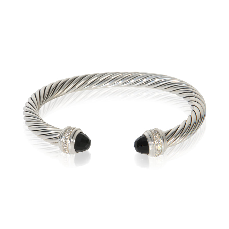 David Yurman Sterling Silver Onyx and Diamond Cable Classic Bracelet fv