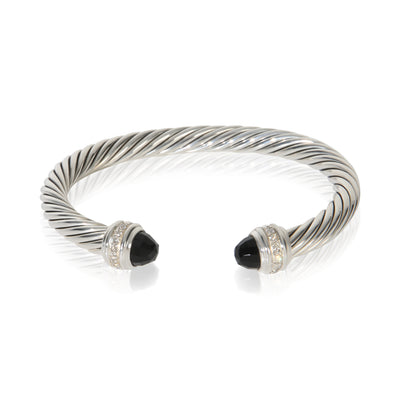David Yurman Sterling Silver Onyx and Diamond Cable Classic Bracelet fv