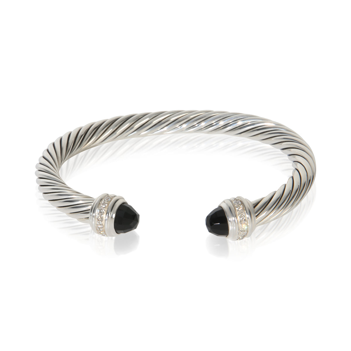 David Yurman Sterling Silver Onyx and Diamond Cable Classic Bracelet fv