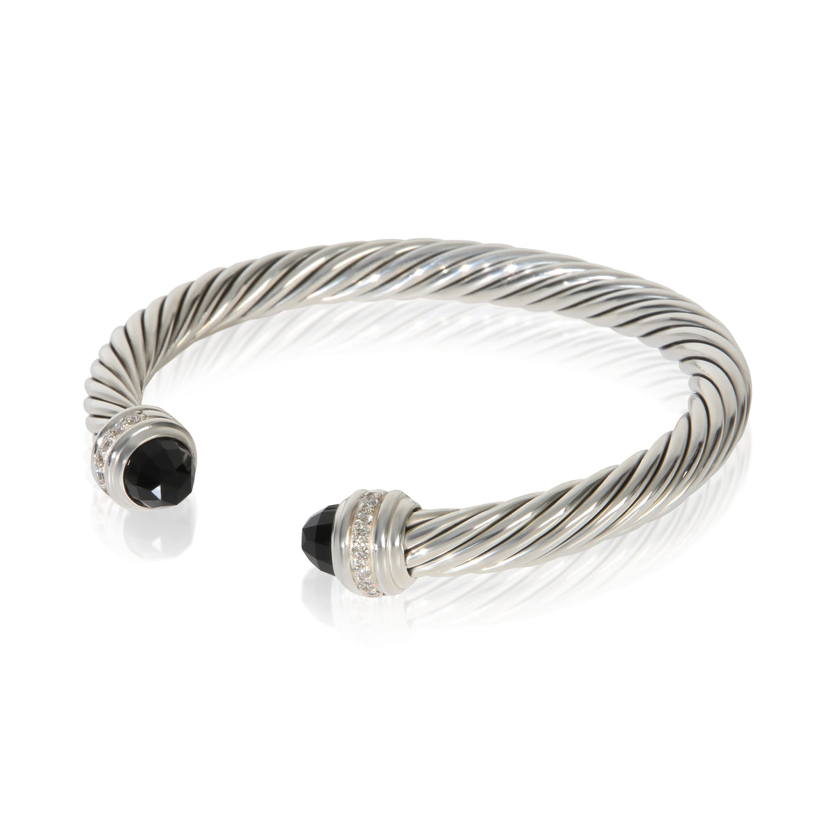 David Yurman Sterling Silver Onyx and Diamond Cable Classic Bracelet sv