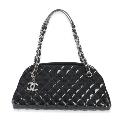 Chanel Black Quilted Patent Medium Just Mademoiselle Bowling Bag Handbag id