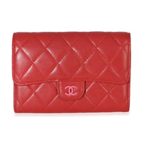 Chanel Red Pink Quilted Lambskin Flap Card Holder Handbag id