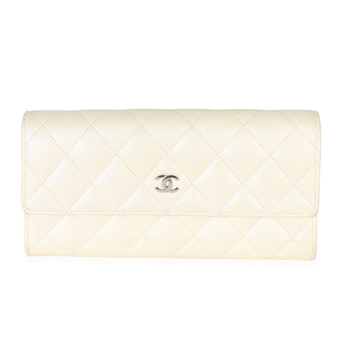 Chanel White Quilted Caviar Long Gusset Flap Wallet Handbag id