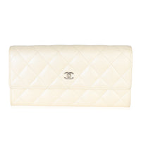 Chanel White Quilted Caviar Long Gusset Flap Wallet Handbag id