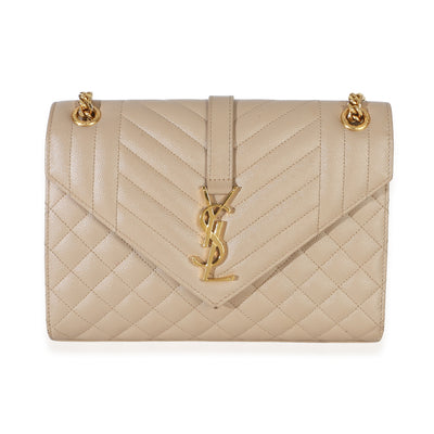 Saint Laurent Beige Grain De Poudre Mixed Matelasse Triquilt Medium Envelope Bag Handbag id
