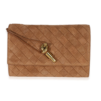 Bottega Veneta Tan Intrecciato Suede Small Andiamo Pouch Handbag fv