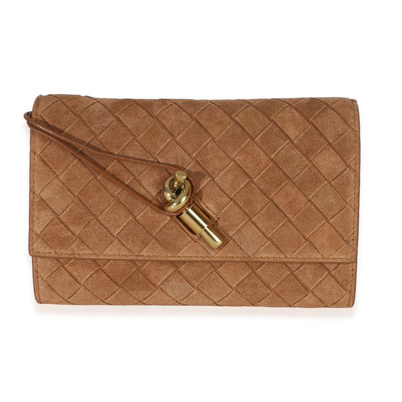 Bottega Veneta Tan Intrecciato Suede Small Andiamo Pouch Handbag fv