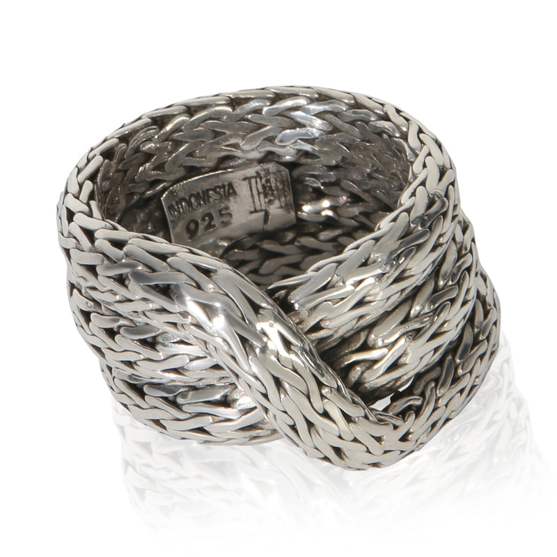 John Hardy Sterling Silver  Classic Chain Crossover Ring fv