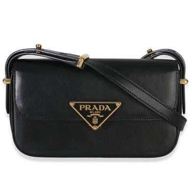 Prada Black Smooth Calfskin Triangle Logo Flap Bag Handbag id