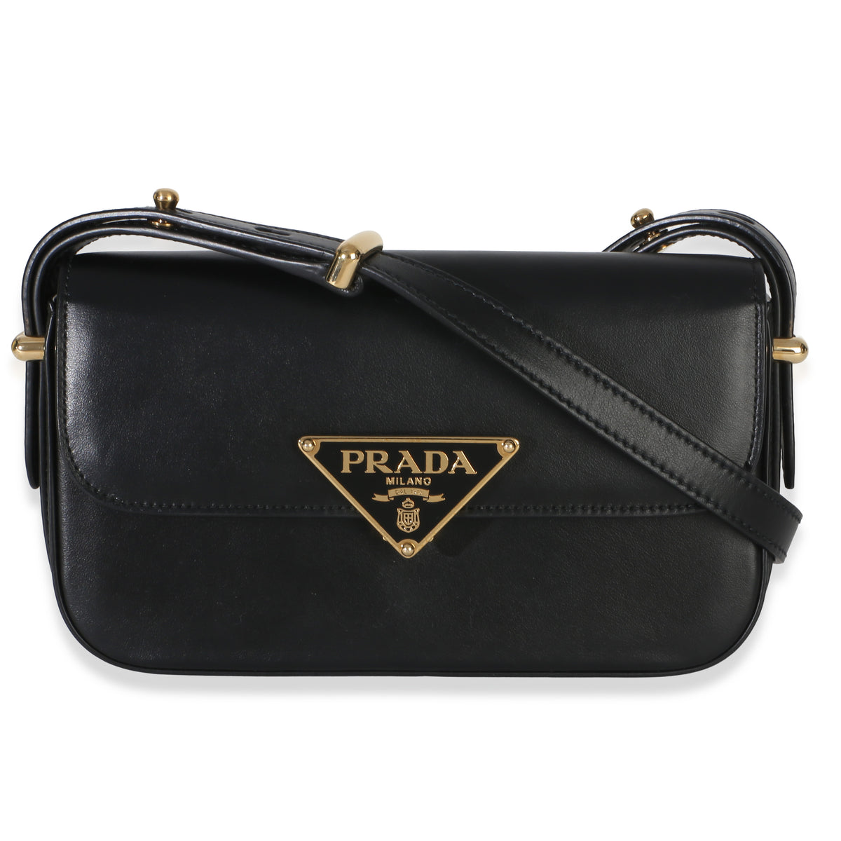 Prada Black Smooth Calfskin Triangle Logo Flap Bag Handbag id