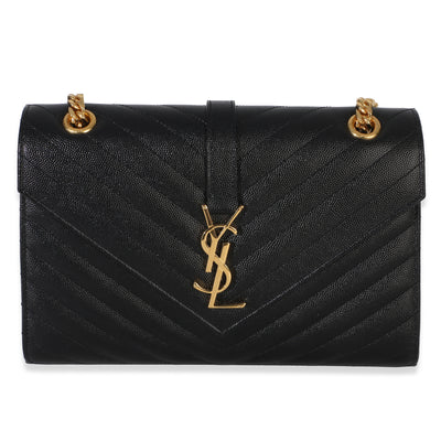 Saint Laurent Black Grain De Poudre Mixed Matelasse Triquilt Medium Envelope Bag Handbag id