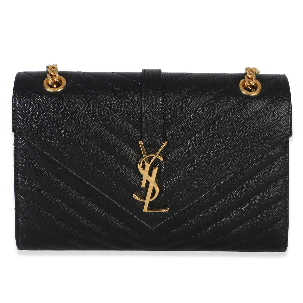 Saint Laurent Black Grain De Poudre Mixed Matelasse Triquilt Medium Envelope Bag Handbag id