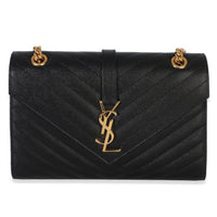 Saint Laurent Black Grain De Poudre Mixed Matelasse Triquilt Medium Envelope Bag Handbag id