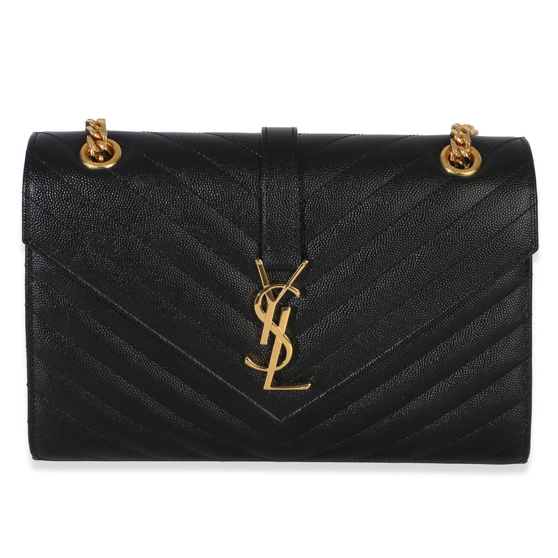 Saint Laurent Black Grain De Poudre Mixed Matelasse Triquilt Medium Envelope Bag Handbag id