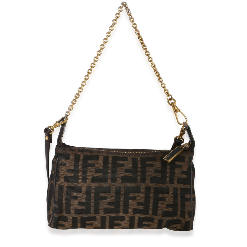Fendi Brown Tobacco FF Zucca Canvas Vitello Elite Mini Pouch Crossbody Handbag id
