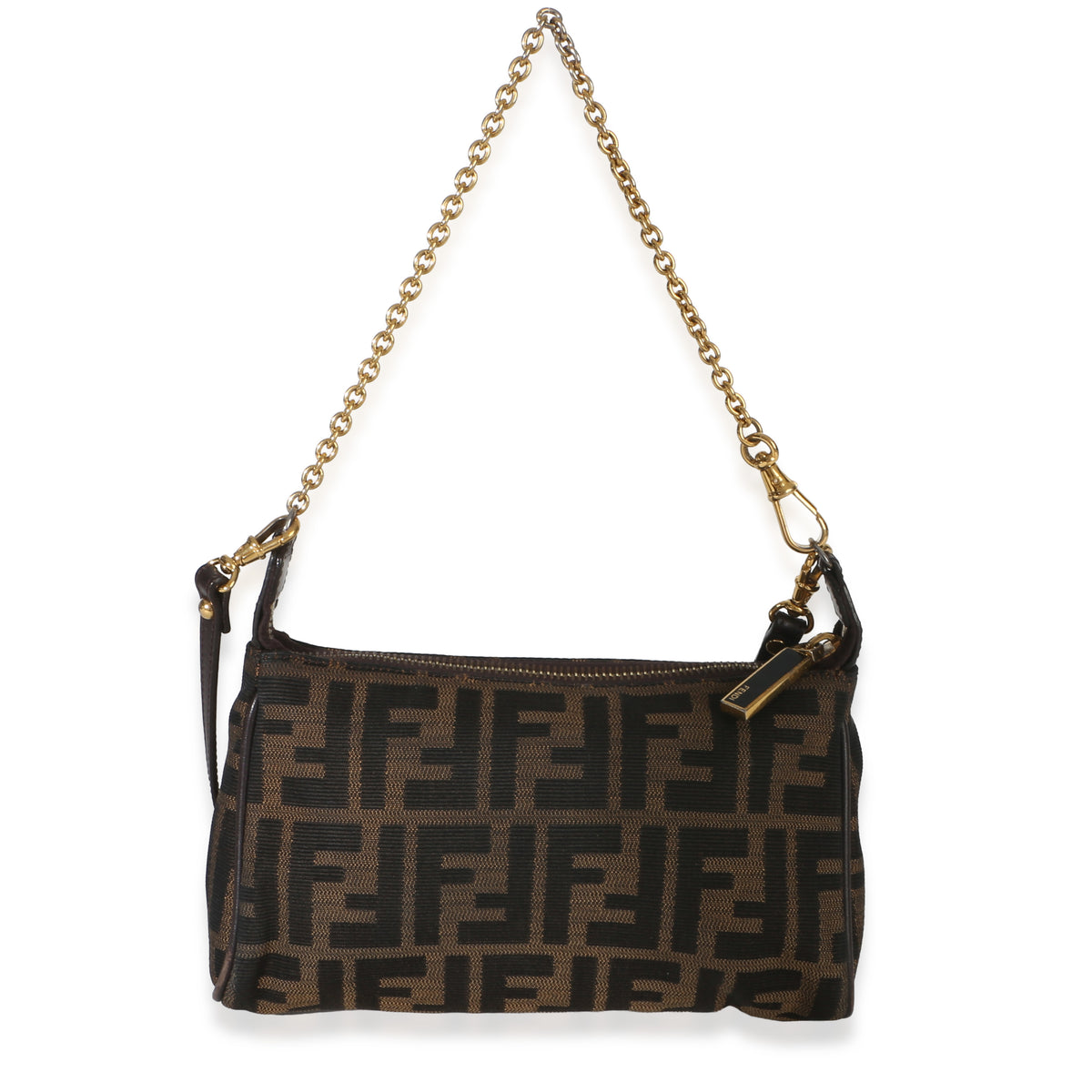Fendi Brown Tobacco FF Zucca Canvas Vitello Elite Mini Pouch Crossbody Handbag id