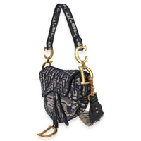 Christian Dior Blue Oblique Embroidered Medium Saddle Bag Handbag 2
