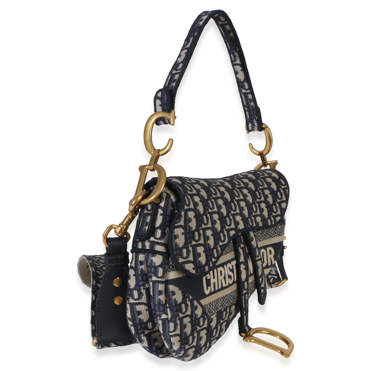 Christian Dior Blue Oblique Embroidered Medium Saddle Bag Handbag 3