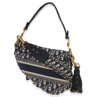 Christian Dior Blue Oblique Embroidered Medium Saddle Bag Handbag 4