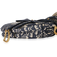 Christian Dior Blue Oblique Embroidered Medium Saddle Bag Handbag 6