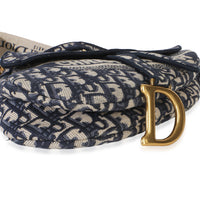 Christian Dior Blue Oblique Embroidered Medium Saddle Bag Handbag 7