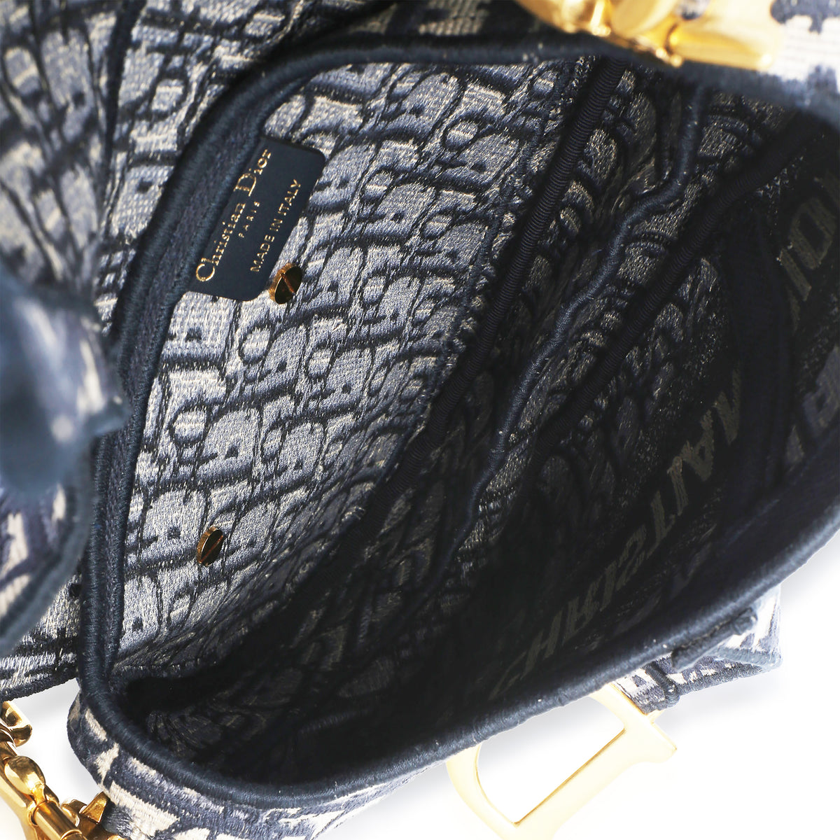 Christian Dior Blue Oblique Embroidered Medium Saddle Bag Handbag 8
