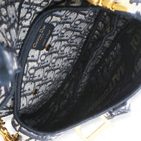 Christian Dior Blue Oblique Embroidered Medium Saddle Bag Handbag 8