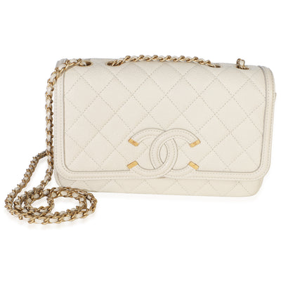Chanel Cream Quilted Caviar Small Filigree Flap Bag Handbag id