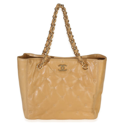 Chanel Beige Quilted Lambskin X Stitch CC Tote Handbag id