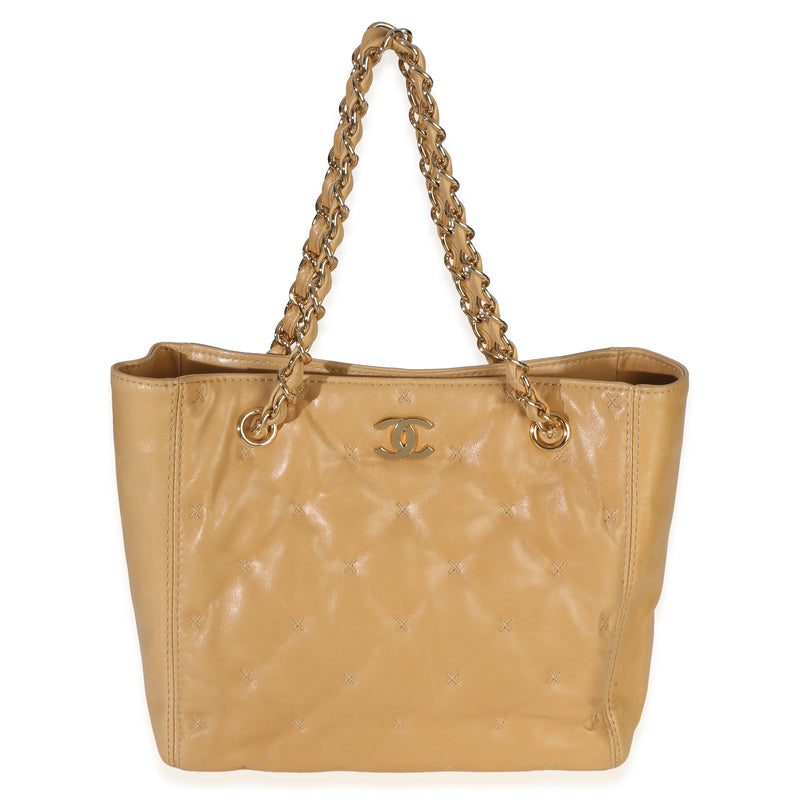Chanel Beige Quilted Lambskin X Stitch CC Tote Handbag id