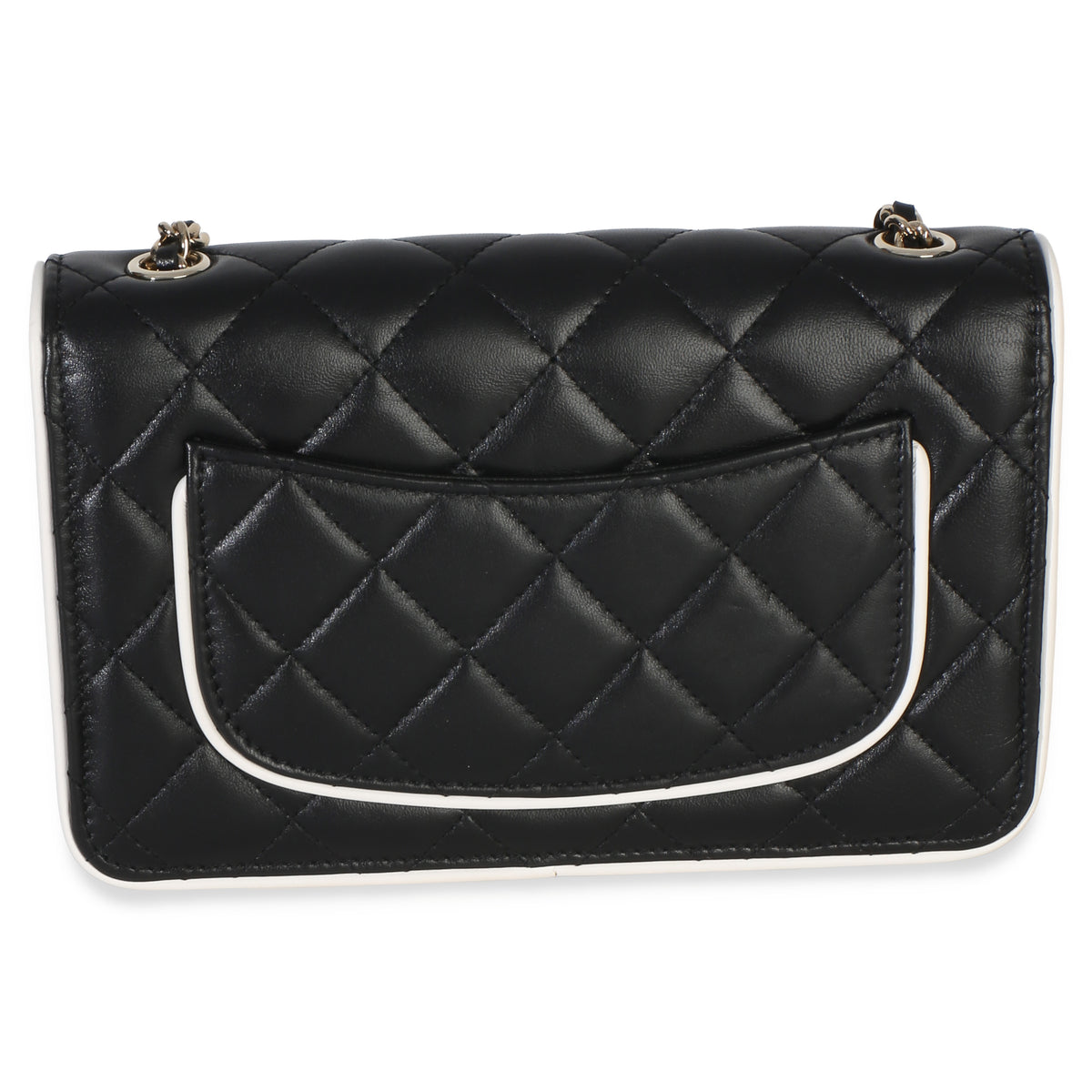 Chanel 26P Black White Quilted Lambskin Resin CC Flap Wallet On Chain Handbag 4