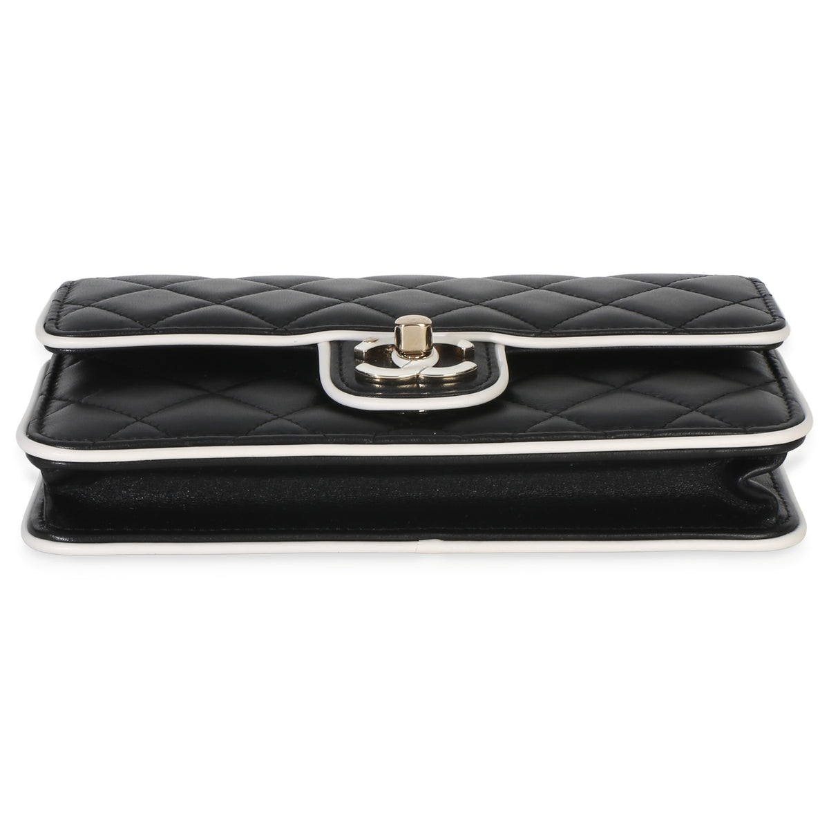 Chanel 26P Black White Quilted Lambskin Resin CC Flap Wallet On Chain Handbag 5
