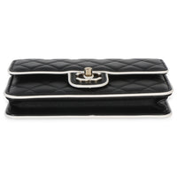 Chanel 26P Black White Quilted Lambskin Resin CC Flap Wallet On Chain Handbag 5