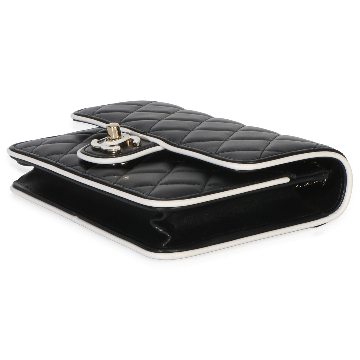 Chanel 26P Black White Quilted Lambskin Resin CC Flap Wallet On Chain Handbag 6