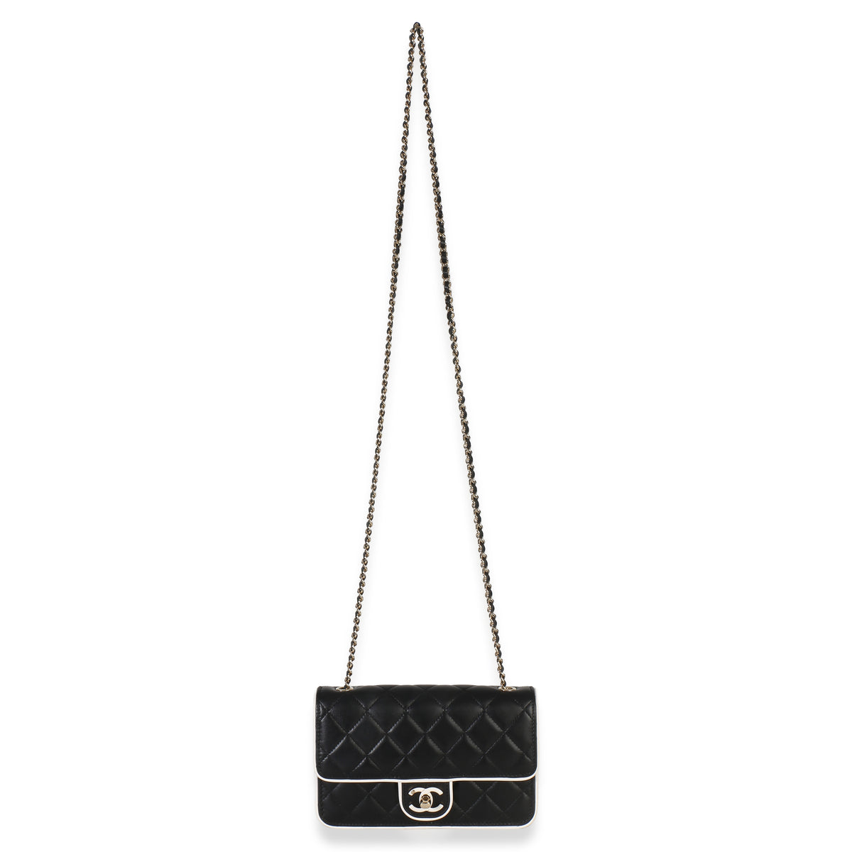 Chanel 26P Black White Quilted Lambskin Resin CC Flap Wallet On Chain Handbag 8