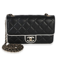 Chanel 26P Black White Quilted Lambskin Resin CC Flap Wallet On Chain Handbag fv