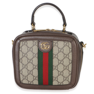 Gucci Beige Ebony GG Supreme Canvas Web Ophidia Mini Top Handle Shoulder Bag Handbag fv