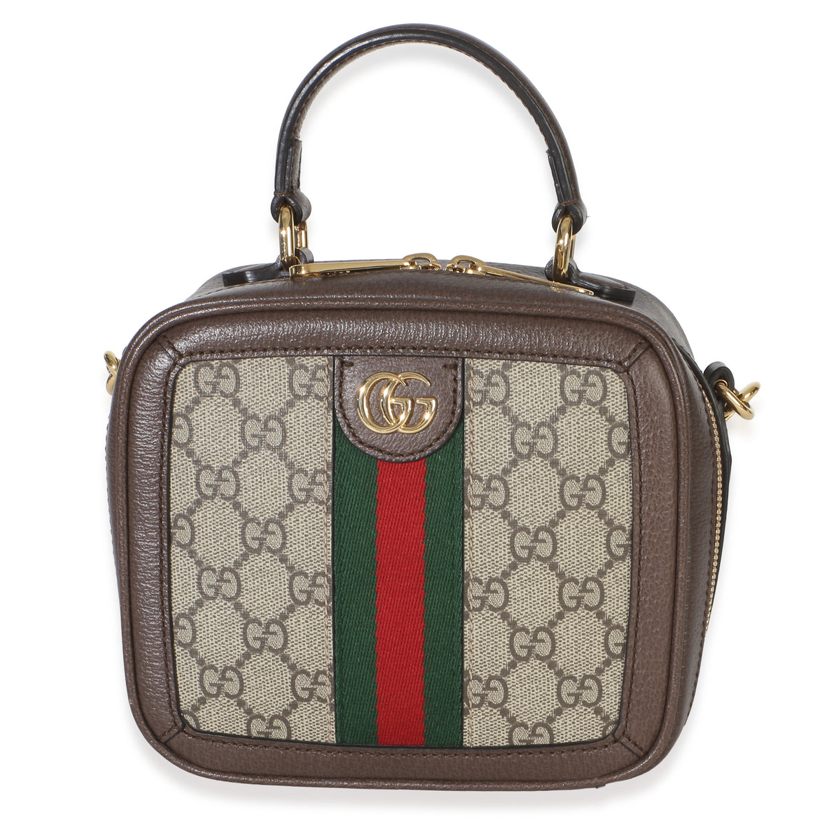 Gucci Beige Ebony GG Supreme Canvas Web Ophidia Mini Top Handle Shoulder Bag Handbag fv