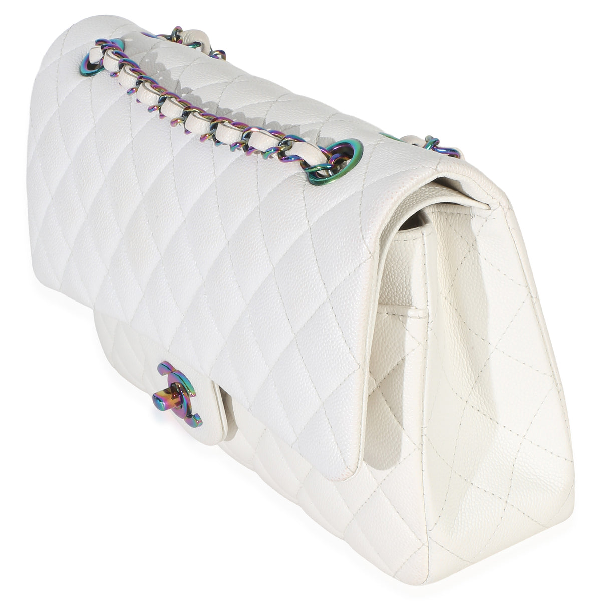Chanel White Quilted Caviar Rainbow Medium Classic Double Flap Handbag Handbag 2