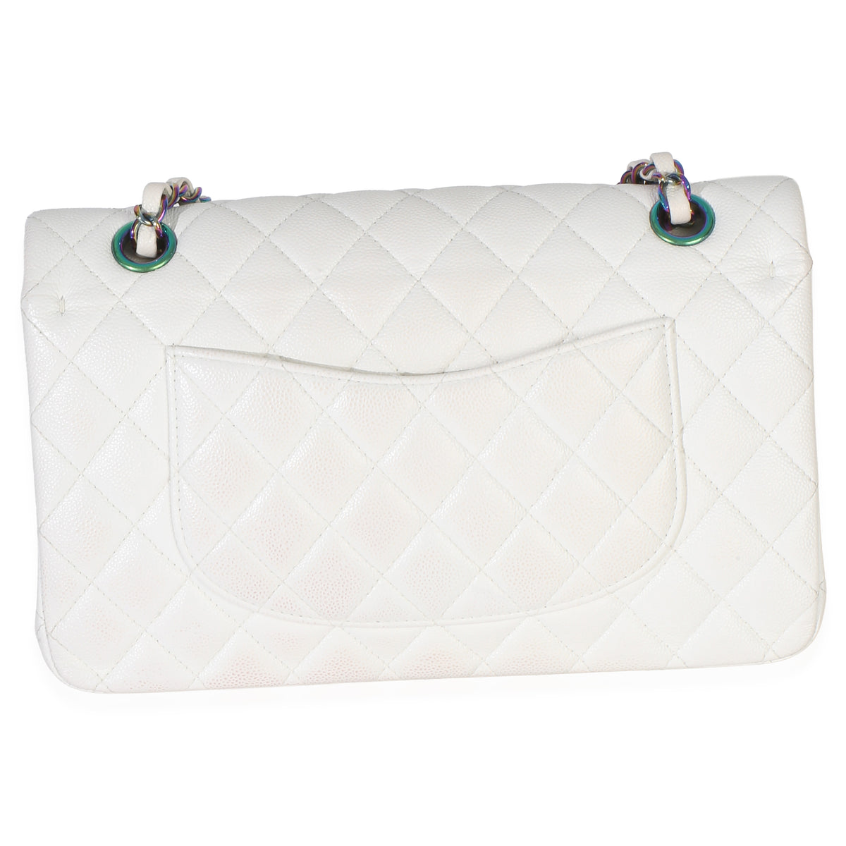 Chanel White Quilted Caviar Rainbow Medium Classic Double Flap Handbag Handbag 4