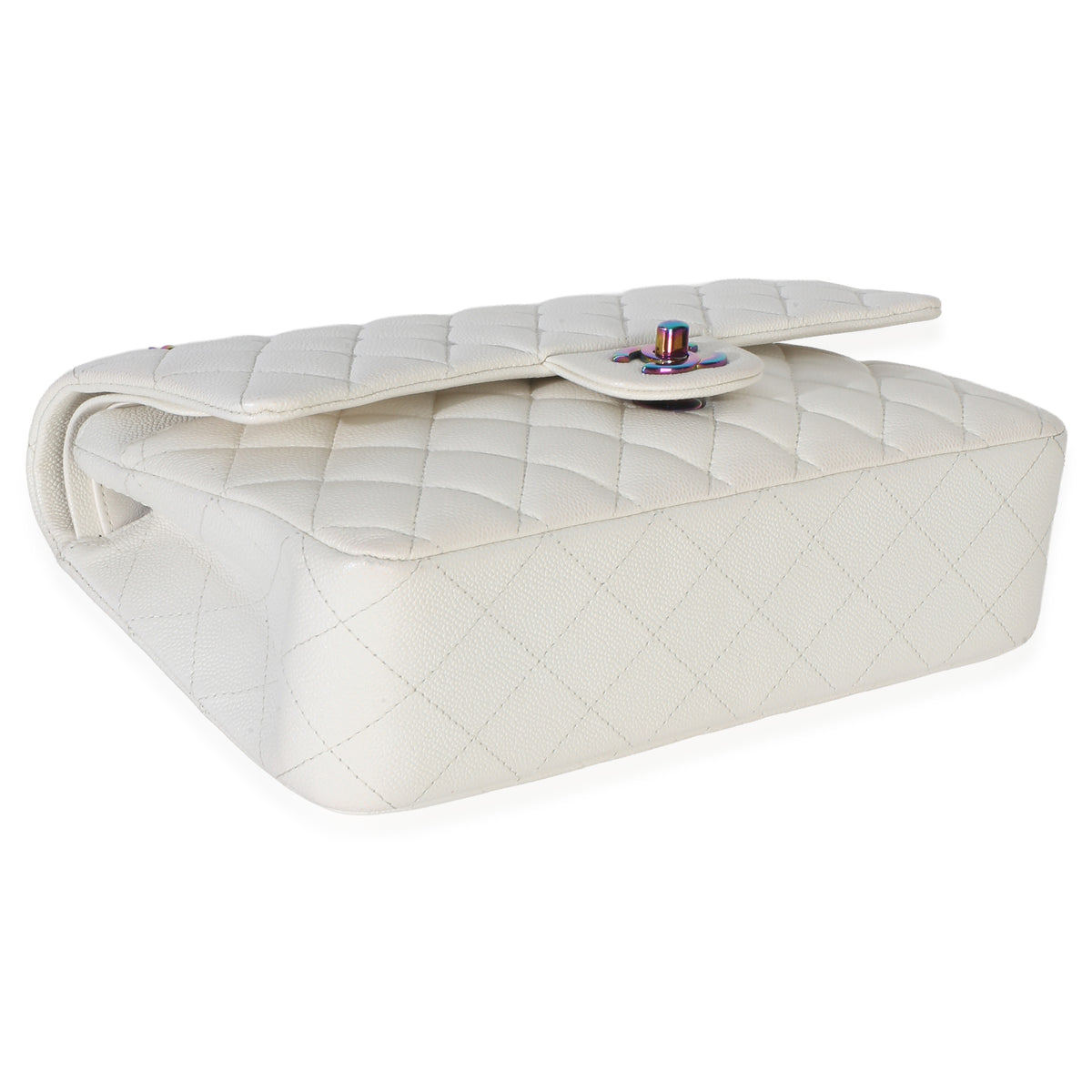 Chanel White Quilted Caviar Rainbow Medium Classic Double Flap Handbag Handbag 7