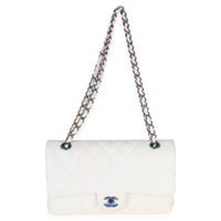 Chanel White Quilted Caviar Rainbow Medium Classic Double Flap Handbag Handbag 8