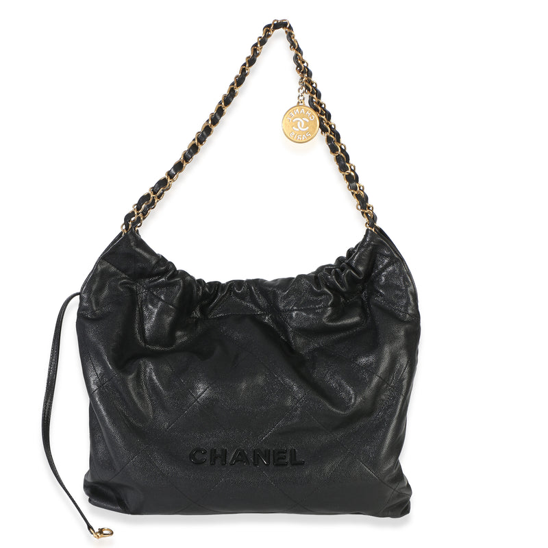 Chanel So Black Quilted Caviar Small  22 Hobo Handbag id