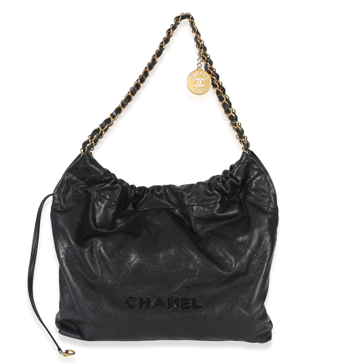 Chanel So Black Quilted Caviar Small  22 Hobo Handbag id