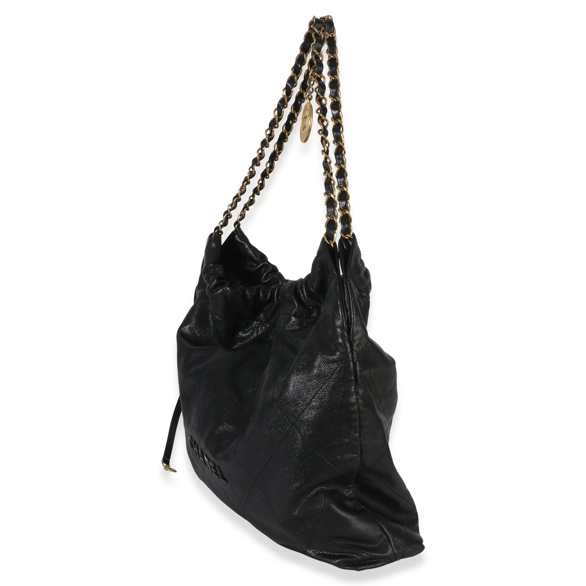 Chanel So Black Quilted Caviar  22 Hobo Handbag Handbag 2