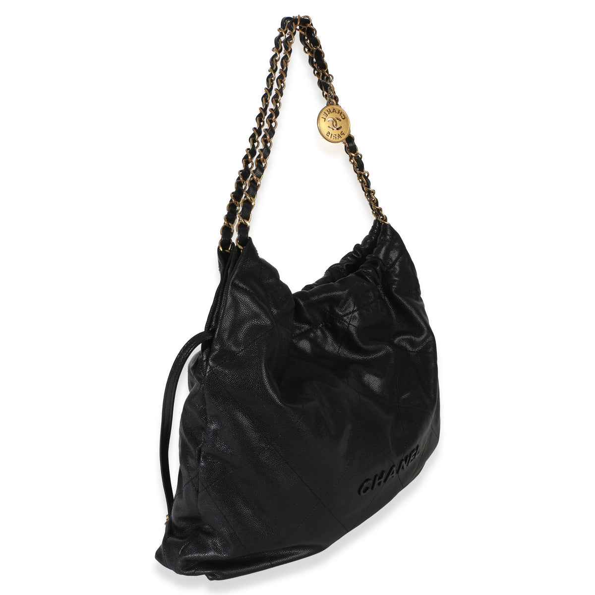 Chanel So Black Quilted Caviar  22 Hobo Handbag Handbag 3