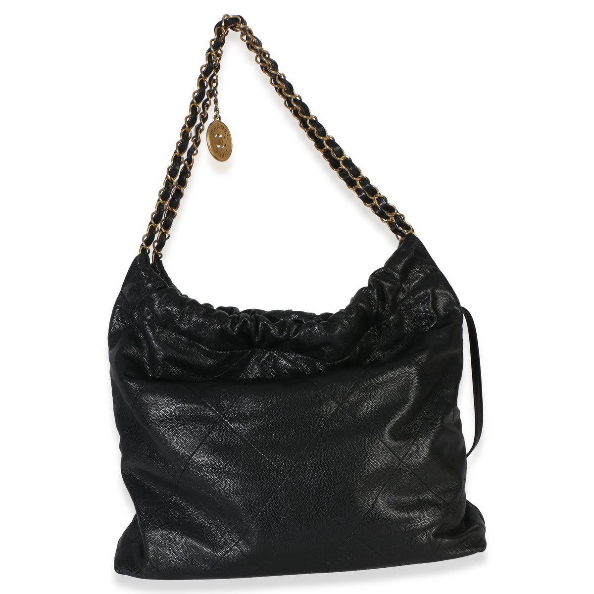 Chanel So Black Quilted Caviar  22 Hobo Handbag Handbag 4