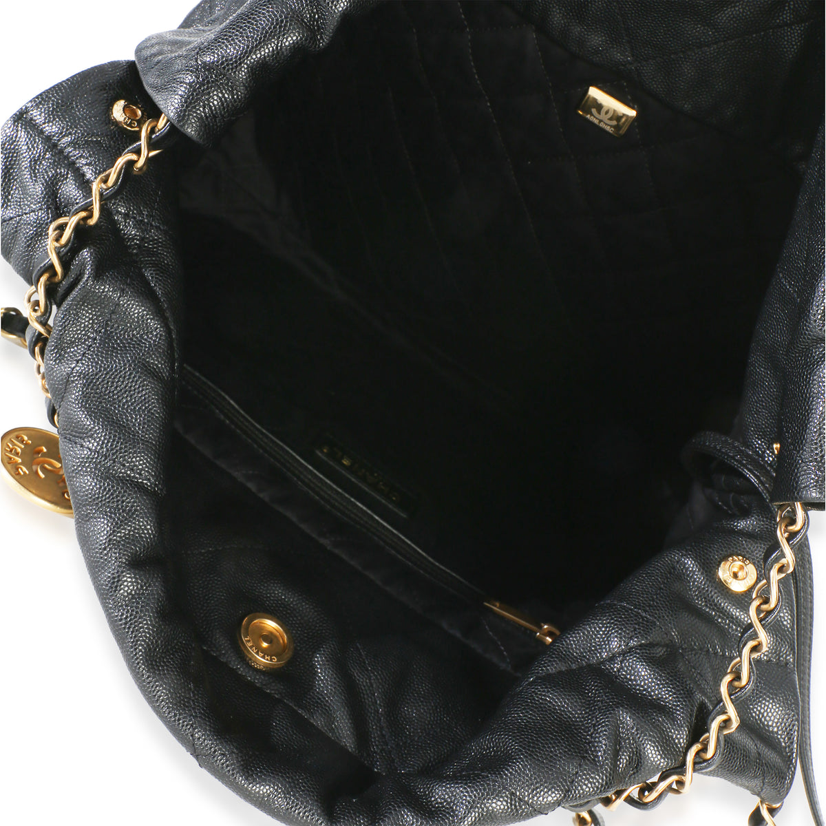 Chanel So Black Quilted Caviar  22 Hobo Handbag Handbag 8