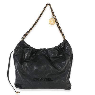 Chanel So Black Quilted Caviar  22 Hobo Handbag Handbag fv